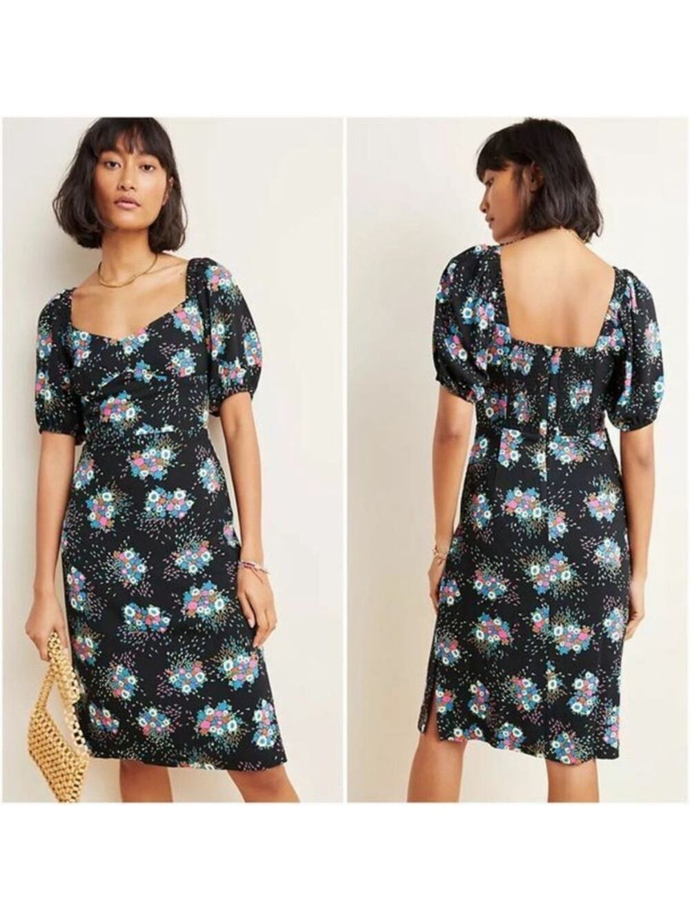 NWT Anthropologie Scarletta Sweatheart Midi Dress Size 8 Floral Feminine